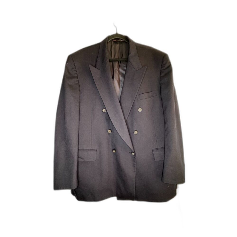 Vintage Botany 500 Mens est sz 48R Blk 100% Wool Double Breasted Sport Coat USA